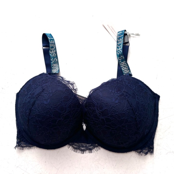 Victorias Secret Nwt Very Sexy Push Up Underwire Shine Strap Dark Blue Bra 32DDD - Picture 5 of 7